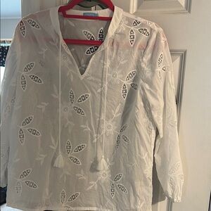 J. McLaughlin Cream Relaxed Tie Front Blouse